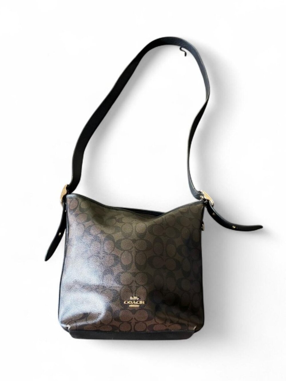 Coach Signature Canvas Hobo Bag Brown & black with repeating C logo pattern